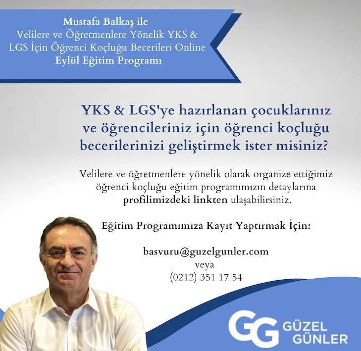 Velilere ve Öğretmenlere Yönelik YKS & LGS İçin Öğrenci Koçluğu Becerileri Eylül Online Eğitim Programı